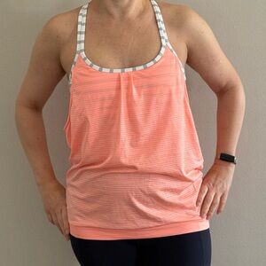 Athleta Coral and Gray Striped Tank Top
